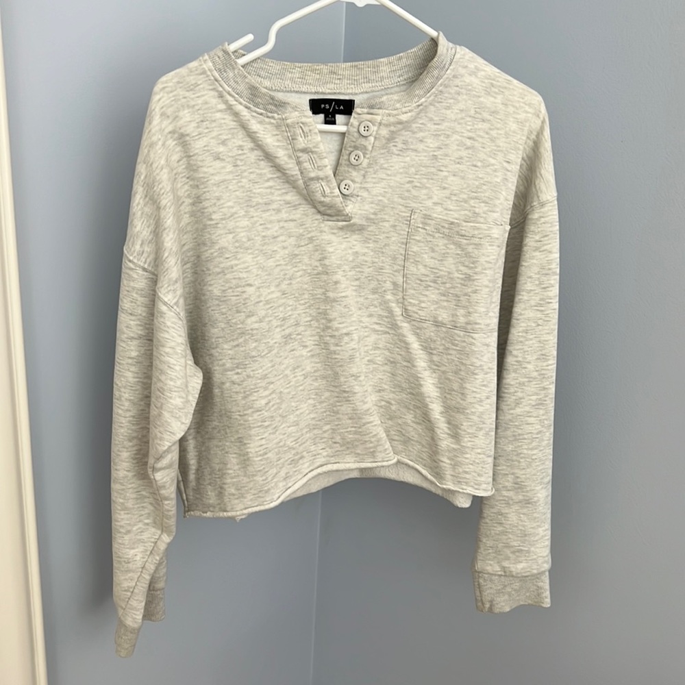 Grey PacSun Henley cropped sweatshirt